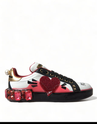 Dolce & Gabbana Shoes Black/White / EU36.5/US6 / Material: 100% Leather Elegant Portofino Crystal Sneakers