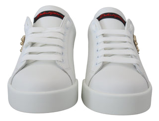 Dolce & Gabbana Shoes White / EU35/US4.5 / Material: 100% Leather White Logo Patch Embellished Sneakers Shoes