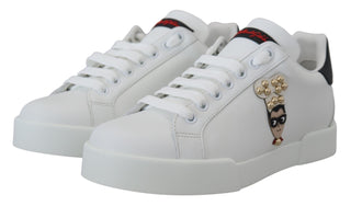 Dolce & Gabbana Shoes White / EU35/US4.5 / Material: 100% Leather White Logo Patch Embellished Sneakers Shoes