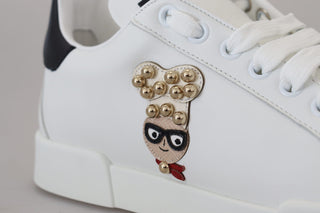 Dolce & Gabbana Shoes White / EU35/US4.5 / Material: 100% Leather White Logo Patch Embellished Sneakers Shoes