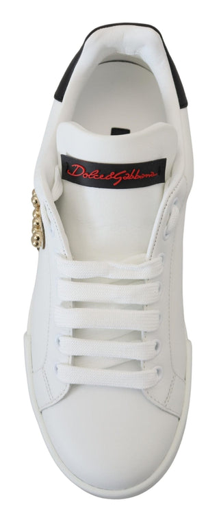 Dolce & Gabbana Shoes White / EU35/US4.5 / Material: 100% Leather White Logo Patch Embellished Sneakers Shoes