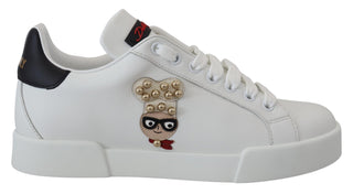 Dolce & Gabbana Shoes White / EU35/US4.5 / Material: 100% Leather White Logo Patch Embellished Sneakers Shoes