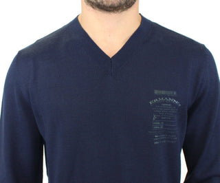 Ermanno Scervino Clothing Elegant Blue V-Neck Wool Blend Pullover