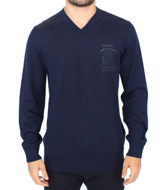 Ermanno Scervino Clothing Elegant Blue V-Neck Wool Blend Pullover