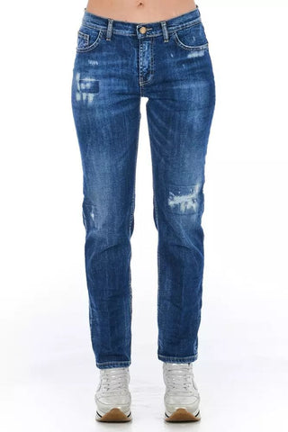 Frankie Morello Clothing Blue / W26 Blue Cotton Blend Worn Wash Jeans