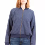 Elegant Long Sleeve Zip Sweatshirt In Blue