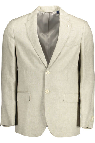 Beige Linen Classic Jacket With Logo Detailing