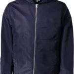 Chic Blue Nylon Jacket With Hood