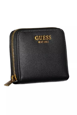 Sleek Black Polyethylene Guess Wallet With Zip Closure