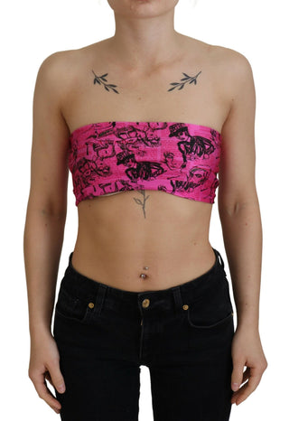 John Galliano Clothing Chic Pink Newspaper Print Cropped Top