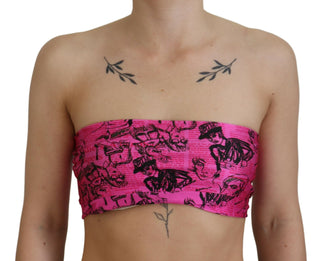 John Galliano Clothing Chic Pink Newspaper Print Cropped Top