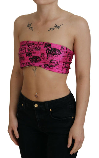 John Galliano Clothing Chic Pink Newspaper Print Cropped Top