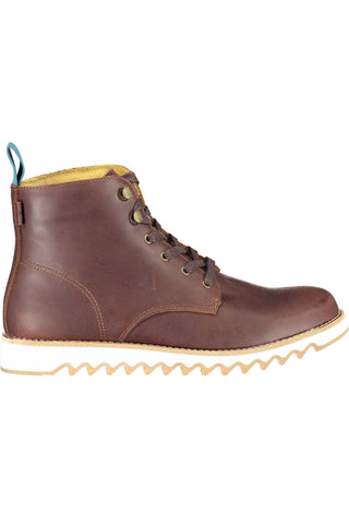 Elevated Brown Ankle Lace-up Boots With Contrasting Sole