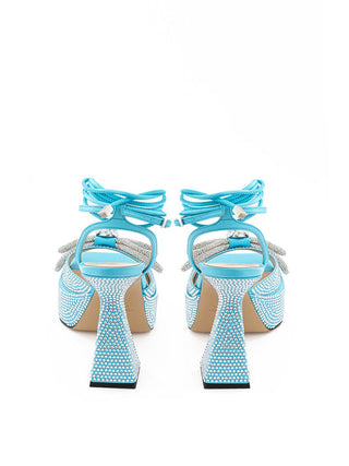 Mach & Mach Sandals Light Blue Plateau Sandals with Double Bow