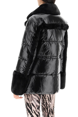 Marciano By Guess Earrings Black / 38 puffer jacket with faux fur details