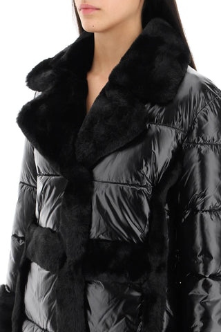 Marciano By Guess Earrings Black / 38 puffer jacket with faux fur details