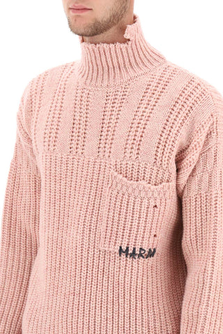 Marni Clothing Pink / 50 funnel-neck sweater in destroyed-effect wool