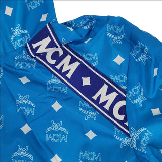 Mcm Clothing IT38 Women's Blue Nylon Bomber Jacket White Logo Print