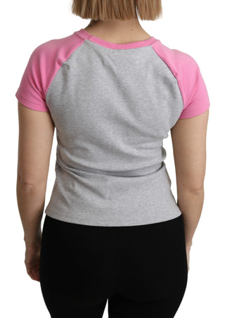 Moschino Clothing Chic Gray Crew Neck Cotton T-shirt with Pink Accents