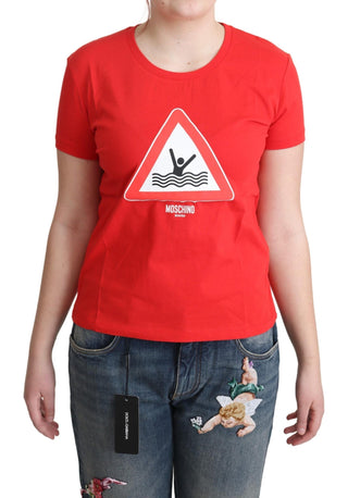 Moschino Clothing Red / IT42 | L Red Cotton Swim Graphic Triangle Print  T-shirt