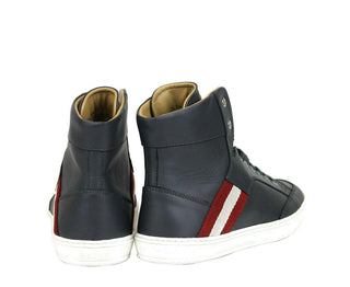 Dark Grey Calf Leather Hi Top Sneaker With Red Beige