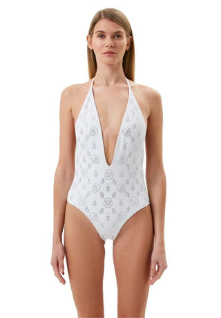 Philipp Plein Clothing White / XS White Rhinestone Embellished Swimsuit