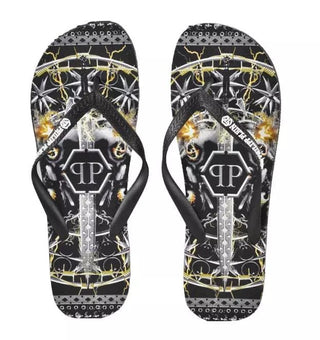 Philipp Plein Sandals Multicolor Graphic Print Women's Flip Flops