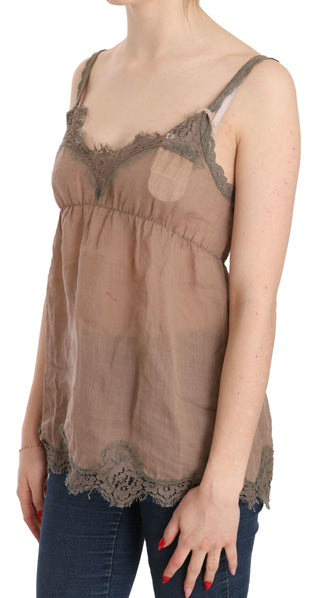 Pink Memories Clothing Brown / IT44|L / Material: 100% Linen Elegant Lace Brown Linen Blouse