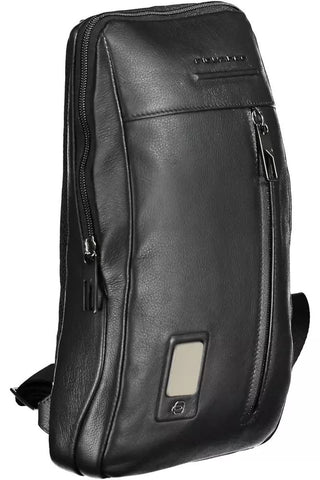 Sleek Black Leather Shoulder Bag With Laptop Space