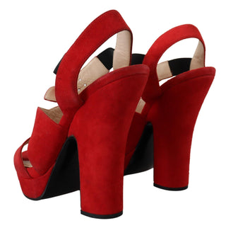Prada Sandals Red / EU37/US6.5 / Material: 100% Suede Leather Radiant Red Suede Ankle Strap Sandals
