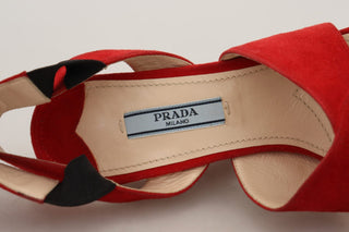Prada Sandals Red / EU37/US6.5 / Material: 100% Suede Leather Radiant Red Suede Ankle Strap Sandals