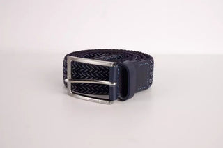 Elegant Denim Blue Fabric Belt With Silver Buckle