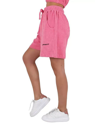 Chic Pink Terry Bermuda Shorts With Logo Print