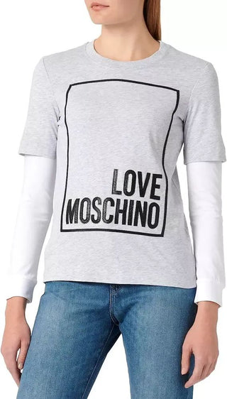 Chic Gray Long-sleeved Cotton Tee With Logo