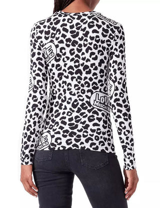 Chic Leopard Print Logo Crewneck Sweater