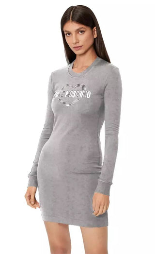 Chic Gray Cotton Blend Dress With Logo Detail