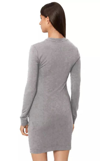 Chic Gray Cotton Blend Dress With Logo Detail