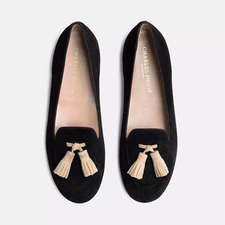 Elegant Black Suede Tassel Moccasins