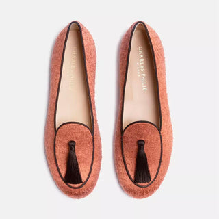 Velvet Tassel Moccasins In Vivid Orange