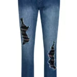 Chic High-Waisted Distressed Sequined Jeans