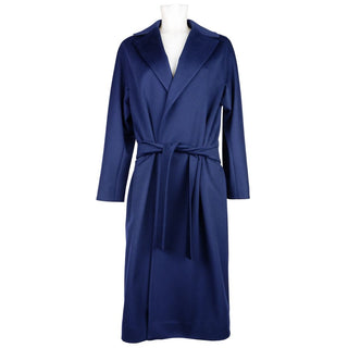 Elegant Blue Wool Coat With Ribbon Belt