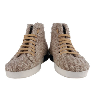 Beige Wool Blend High-Top Sneakers