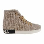 Beige Wool Blend High-Top Sneakers