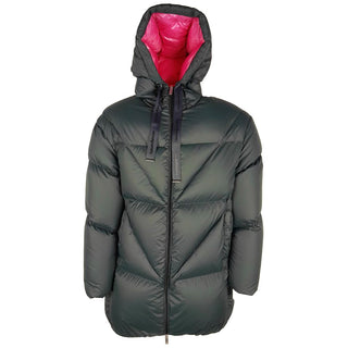 Elegant Fuchsia-lined Grey Down Duvet Jacket