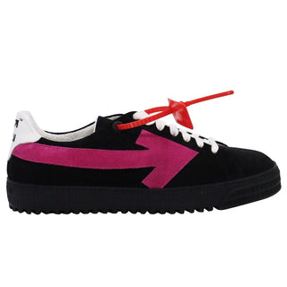 Sleek Black Suede Sneakers With Fuchsia Arrow Detail