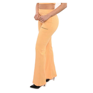 Flared High-waist Ribbed Trousers In Orange