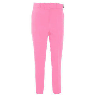 Elegant Pink Crepe Trousers With Ribbon Belt