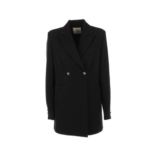 Elegant Black Crepe Double-breasted Jacket