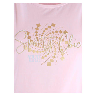 Sporty Chic Embroidered Tee with Golden Accents