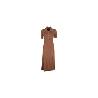 Elegant Rib Knit Long Dress With Classic Collar